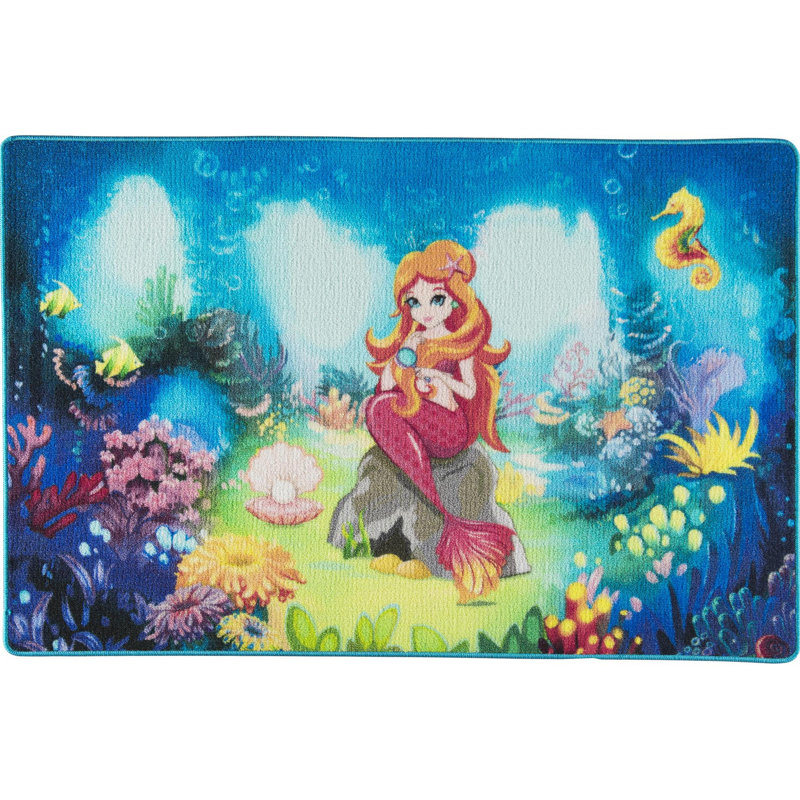 Tapis rectangulaire en polyamide touffeté à la machine Ashippun bleu / rouge / jaune, Rectangle 3 pi 3 po x 4 pi 11 po