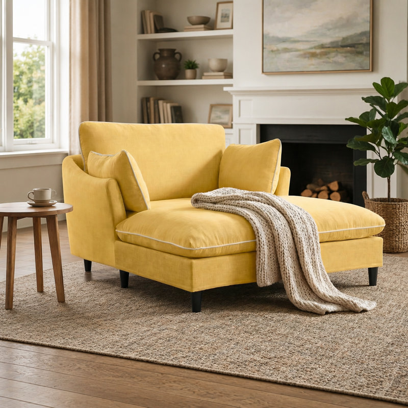Canapé-lit moderne en chenille avec design ergonomique et confort luxueux pour le salon et la chambre à coucher, jaune