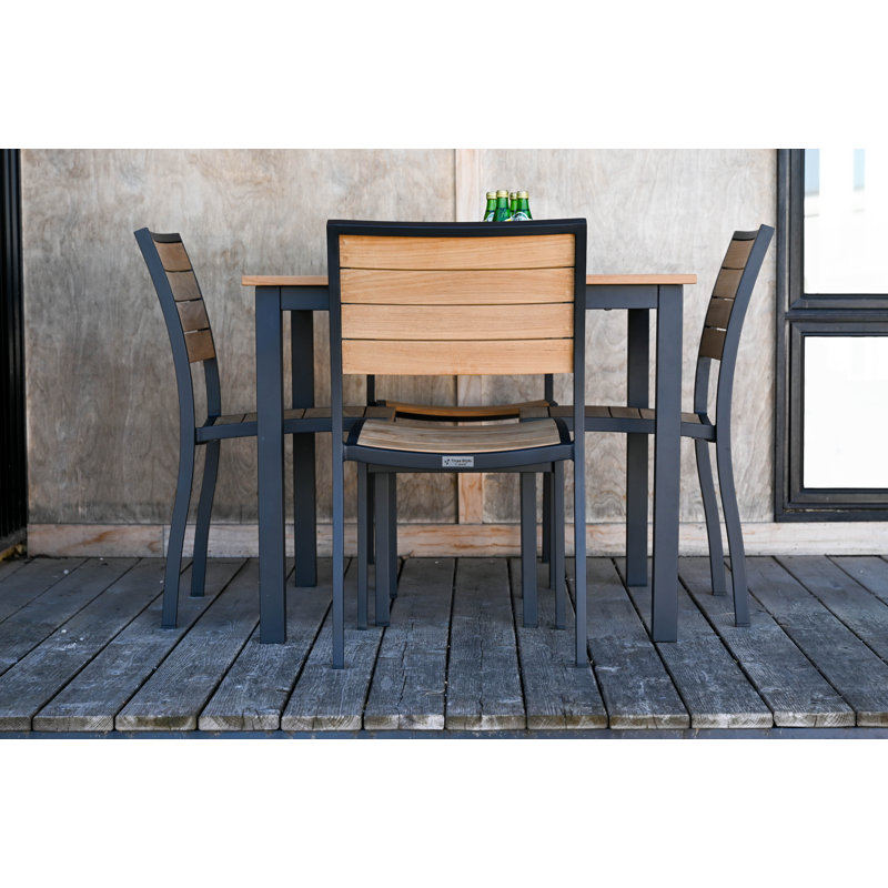 SoHo 36" Square Teak Aluminum Outdoor Dining Table, Black