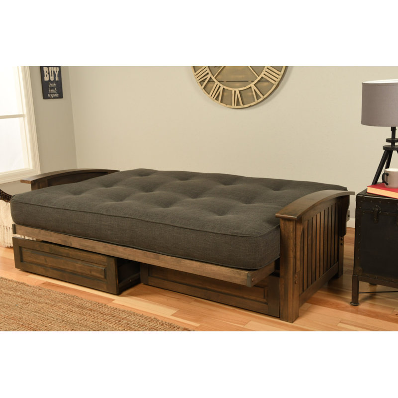 Grand futon avec matelas à dossier large avec rangement 89 po Stratford, Polyester lin gris anthracite