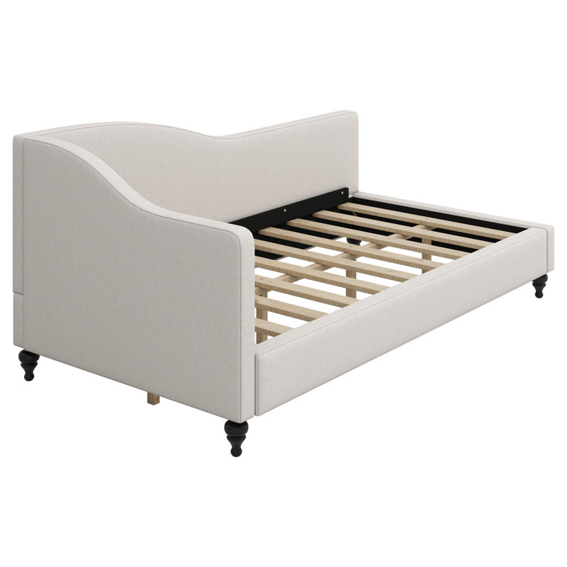 Lit de jour simple en L avec pieds en bois massif, Beige