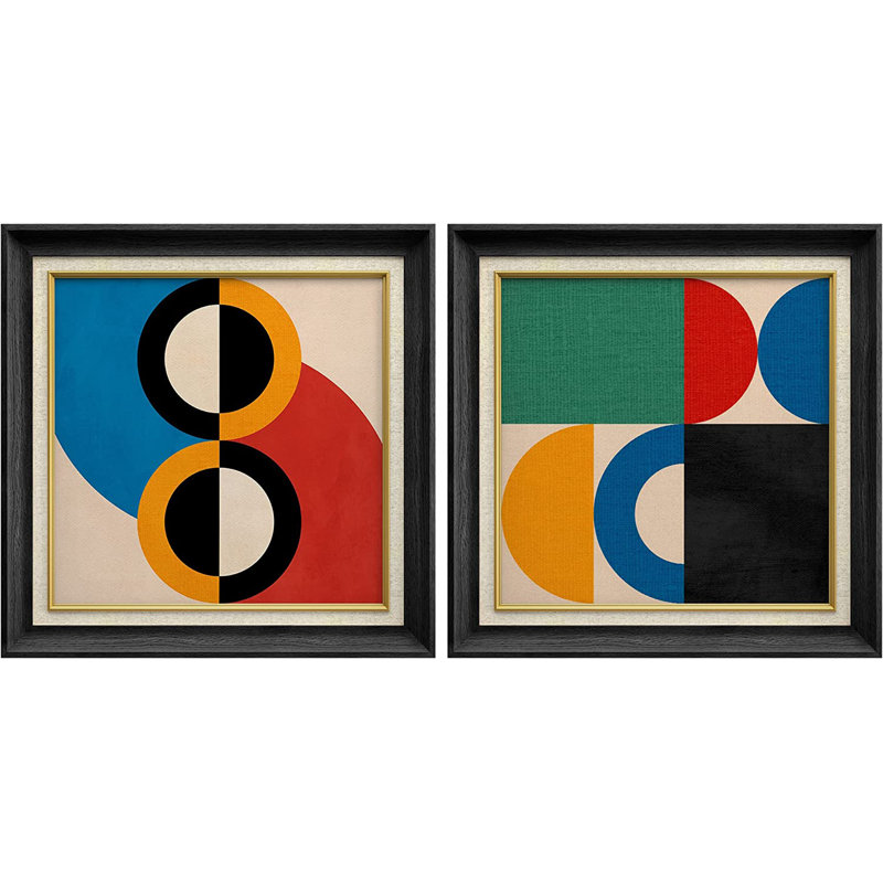 «Modern Colorful Circle Polygons», ensemble de 2 peintures sur toile encadrées, Noir