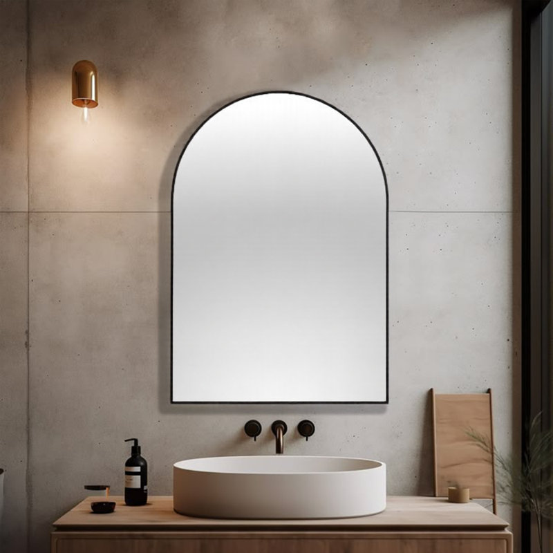 Modern Black Metal Arch Mirror, Elegant Arched Wall Mirror