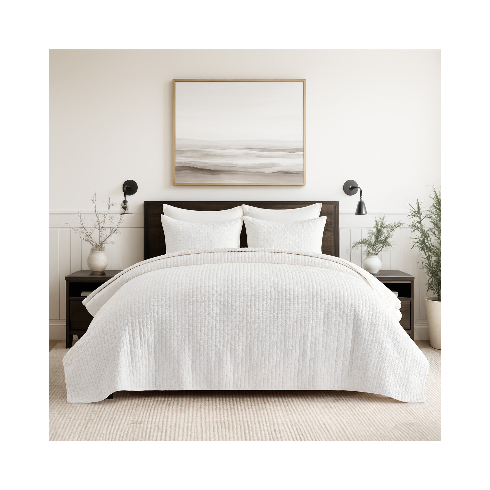 Cross Stitch Cotton Quilt set, Queen, Bright White