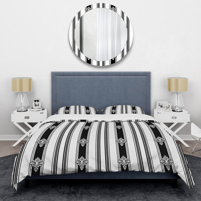 Ensemble de housse de couette moderne noir et blanc à rayures I