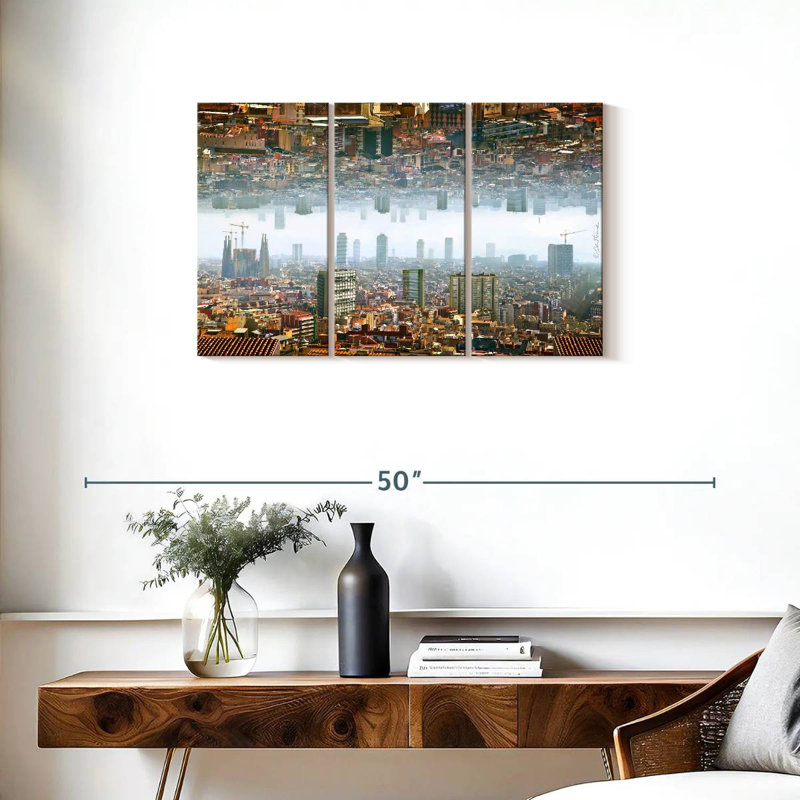 Paysage double de Barcelone, H 20 po x l 33 po