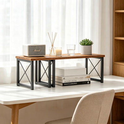 Desk Shelf Organizer for Top of Desk, 2 Tier Adjustable Small Bookshelf Stand, Freestanding Stackable Desktop Rack, Kitchen Counter Display Shelf for