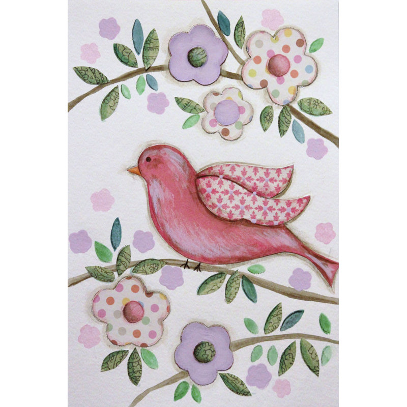 "Collage Bird" by Reesa Qualia Painting Print on Wrapped Canvas, 36" H x 24" W x 1.5" D