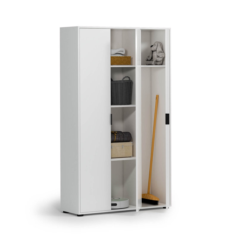 Sombir White Gloss Tall 3 Door Storage Utility Broom Cupboard Cabinet