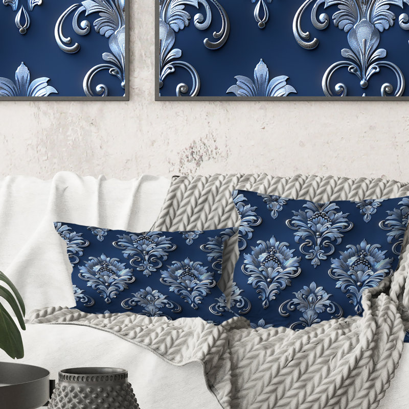 Coussin lombaire Glamour Damask - Glam, Bleu / Beige
