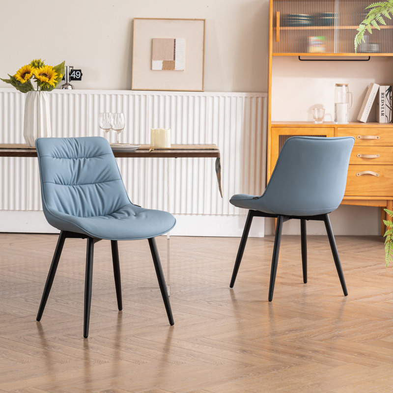 Chaise d'appoint sans accoudoirs moderne avec dossier en métal et pieds en métal, Bleu