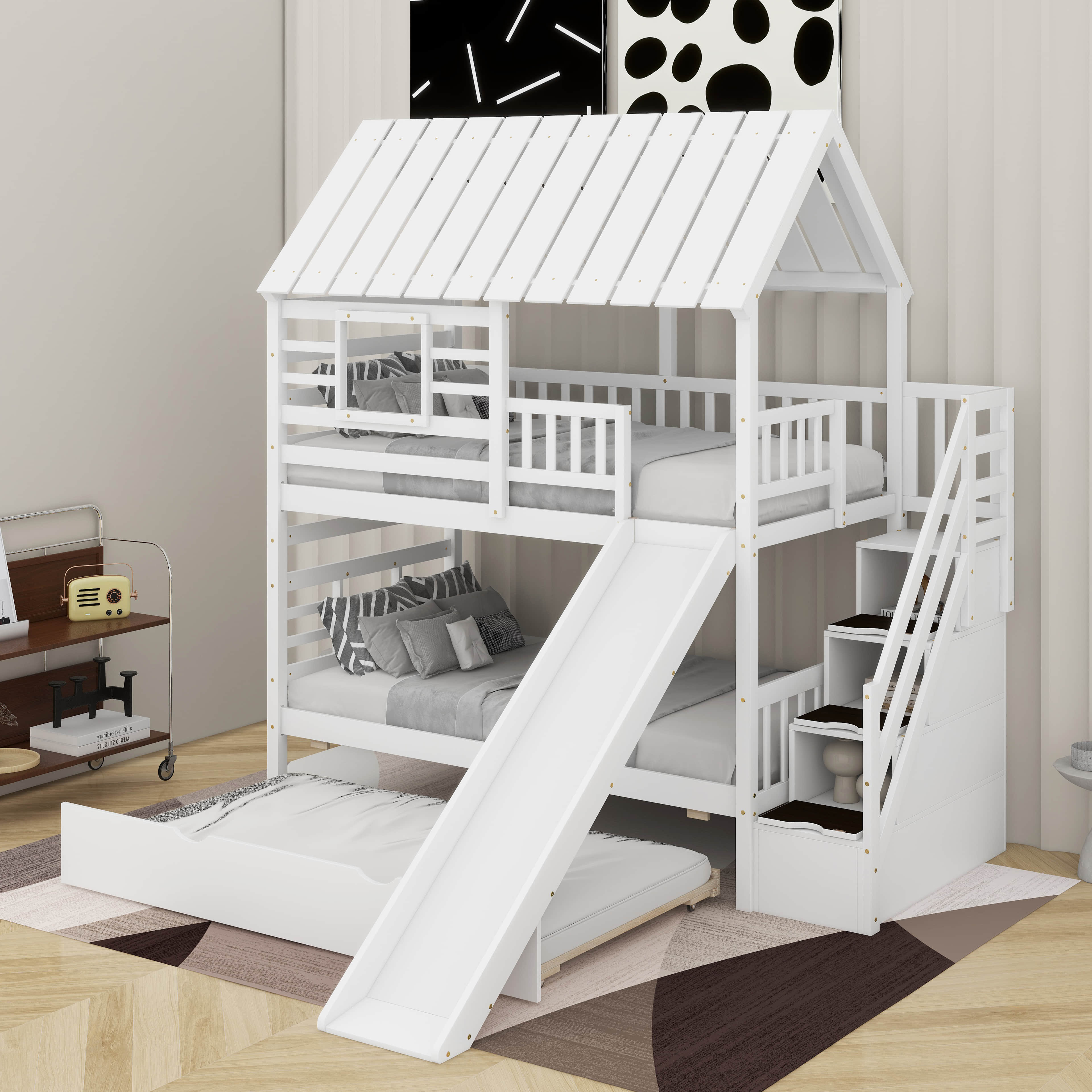 Harper Orchard Twin Over Twin Bunk Bed With Trundle And Slide | Wayfair
