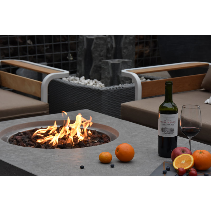 Light Gray Concrete Rectangular Outdoor Fire Pit Table