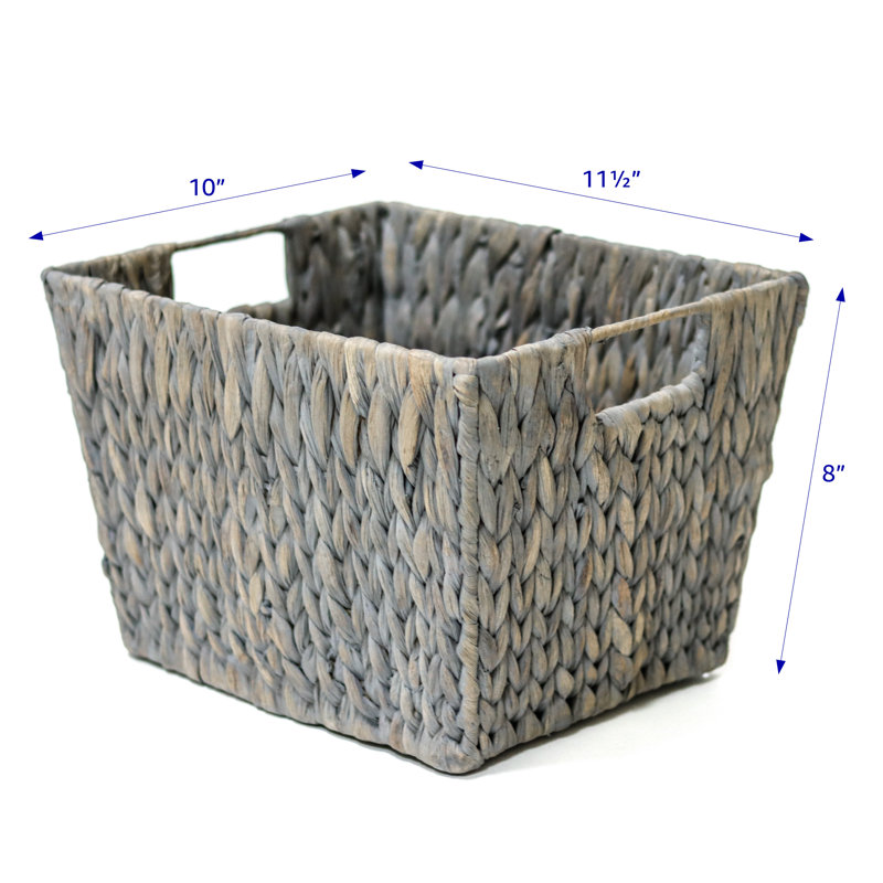 Hyacinth Storage Basket with Handles, Rectangular, Grey