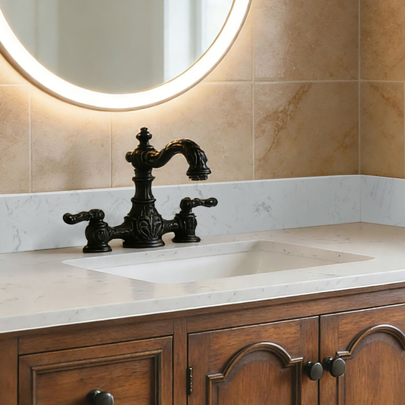 Dosseret de 54 po en pierre d'ingénierie blanche Carrara pour comptoir de meuble-lavabo