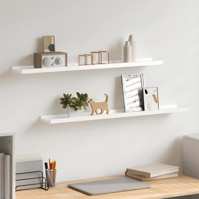 Wall Shelf Floating Shelf Wall Mounted Display Shelf for Photo Frame, 1.2'' H x 31.5'' W x 3.5'' D, High Gloss White