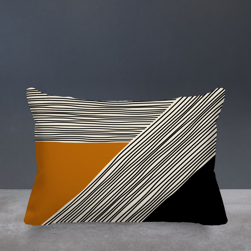 Cassie Abstract Outdoor Reversible Throw Pillow, 14" H x 20" W, Orange/Cream/Black