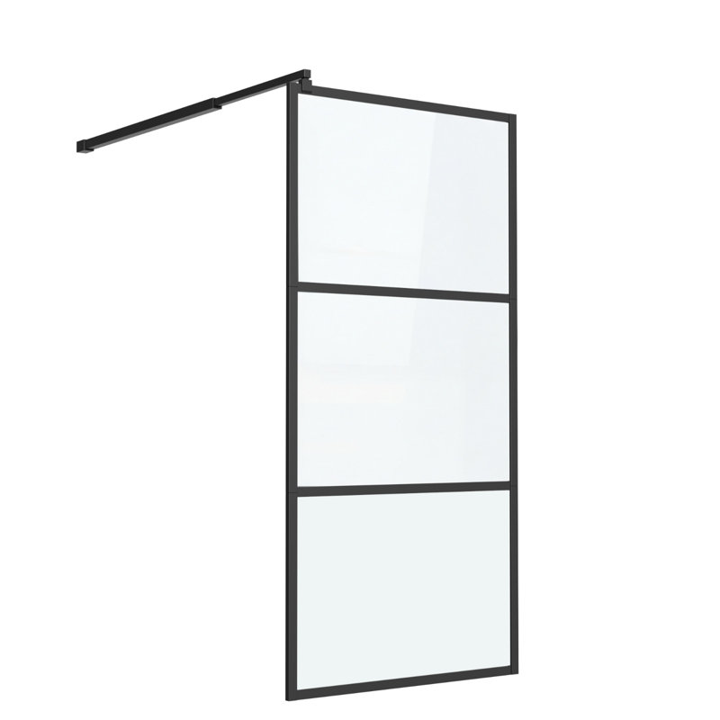 Panneau de verre de douche fixe, écran de douche en verre trempé clair de 6 mm (1/4 po) pour salle de bain, porte de douche encadrée avec barre de support réglable, motif divisé en 3 pièces, scellant pour verre en prime inclus