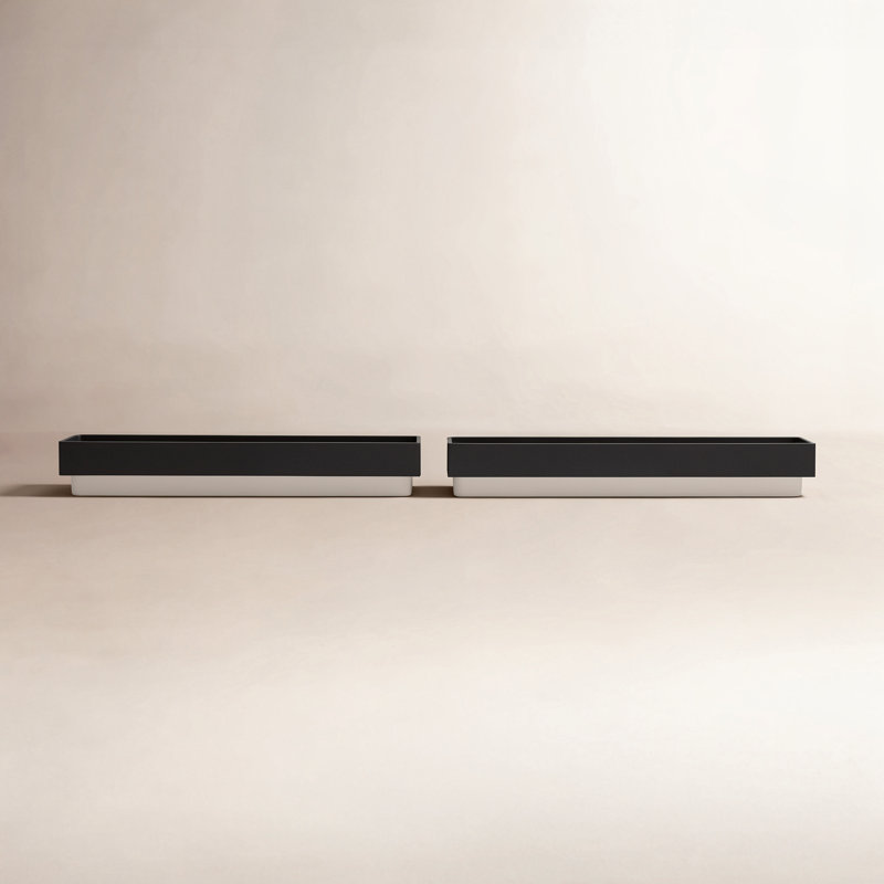 Geo Series Plastic Planter Box, Black, 3" H x 32" W x 3.5" D, Set of 2