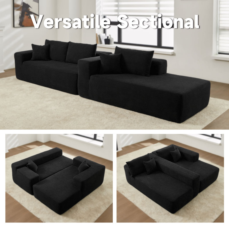 Kustas 2 - Piece Upholstered Boneless Compression Sectional with Pillow, No Assembly Required Sleeper Sofa, Free Combination Sofa Bed for Living Room