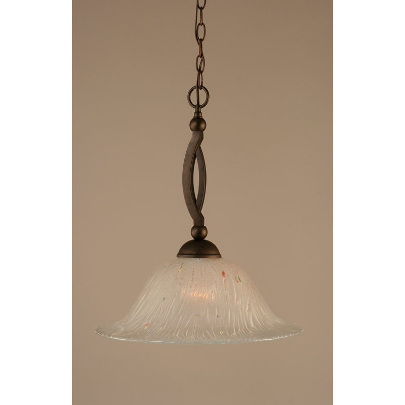 Bow Chain Hung Pendant Glass, Brushed Nickel, 20", Frosted Crystal