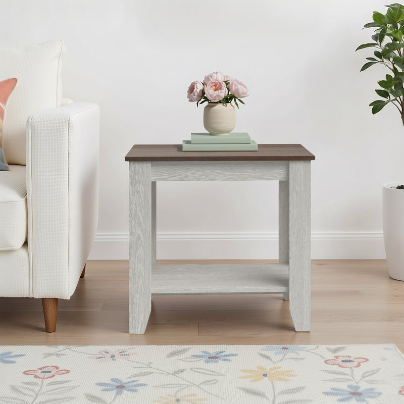 Justine Basilico End Table with Storage, Dusty Gray Oak/Dusty Walnut