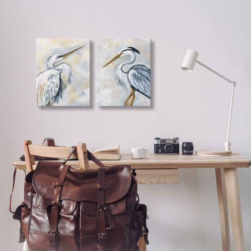 «White Egret Blue Heron», ensemble de 2 reproductions d'art sur toile par Yvette St. Amant, H 20 po x l 16 po