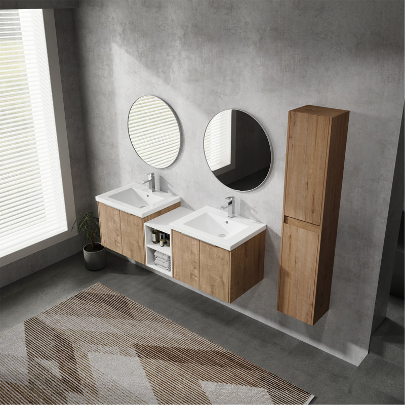 Meuble-lavabo mural élégant avec rangement abondant et lavabo élégant