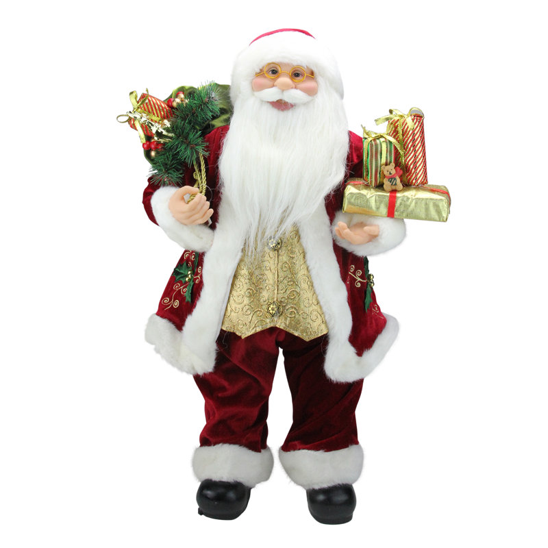 Figurine de père Noël avec sac-cadeau Holly Berry, H 24 po x l 13 po x P 7 po