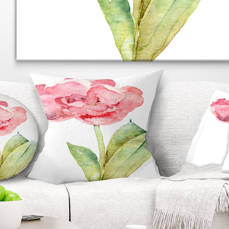 Tulipe rose simple sur fond blanc - coussin à imprimé floral, 16 po x 1 po, Coussin décoratif