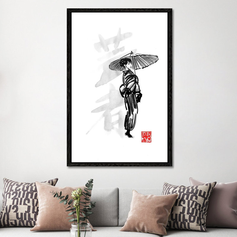 Geisha by Péchane - Painting on Canvas, Black Framed, 152.5 cm H x 101.5 cm W