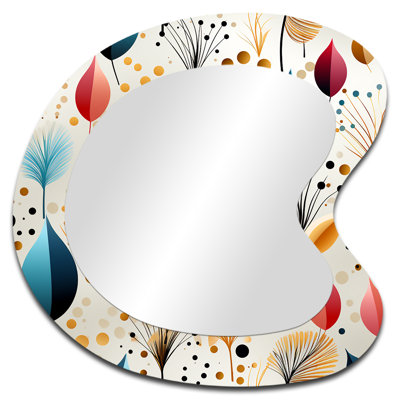 Fehringer Botanical Pastel Color Flowers Composition - Botanical Unique Shape Large Wall Mirror, Blue Freeform Decorative Mirror, Printed Metal Art