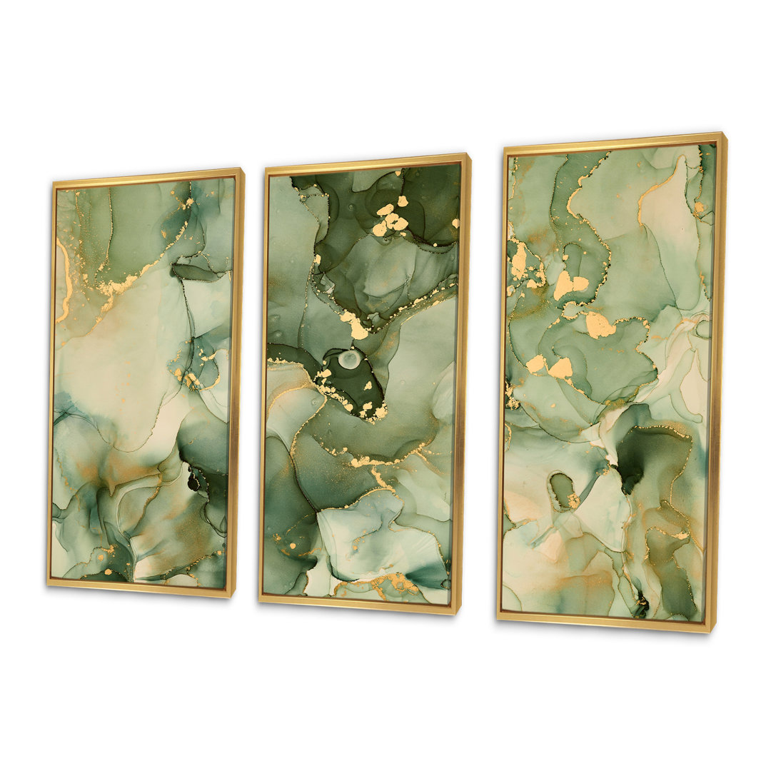 " Green Luxury Abstract Fluid Art I " 3 - Pieces Everly Quinn Frame 