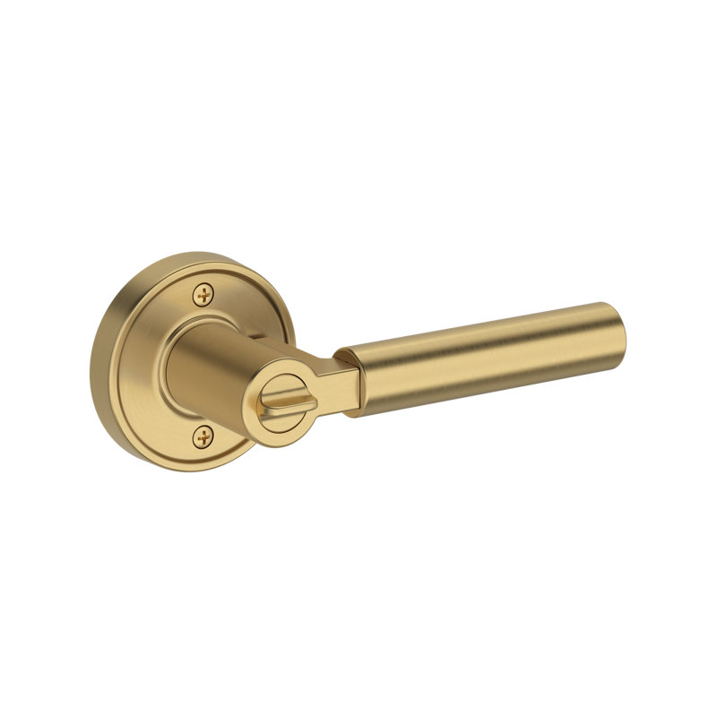 Lake Forest Keyed Entry Lever with Recessed Round Rose in Lifetime (PVD) Satin Brass, Unlacquered Brass