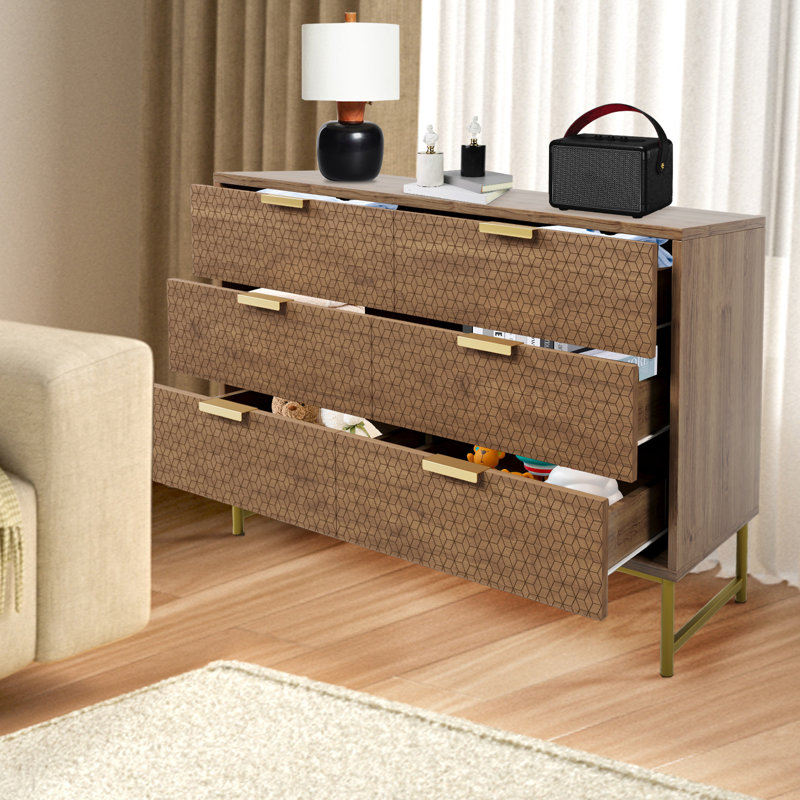 6 - Drawer Rectangle Accent Chest, Antique Bronze, Gold