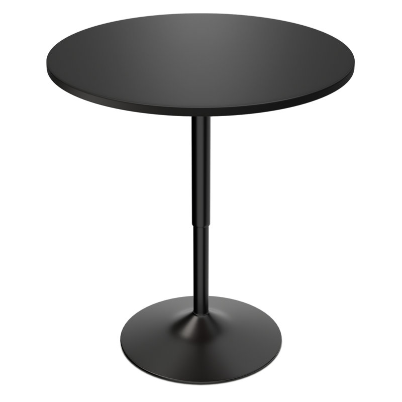 Hulker Round Pub Dining Table Height Adjustable With Wooden Tabletop Home Bar, Black