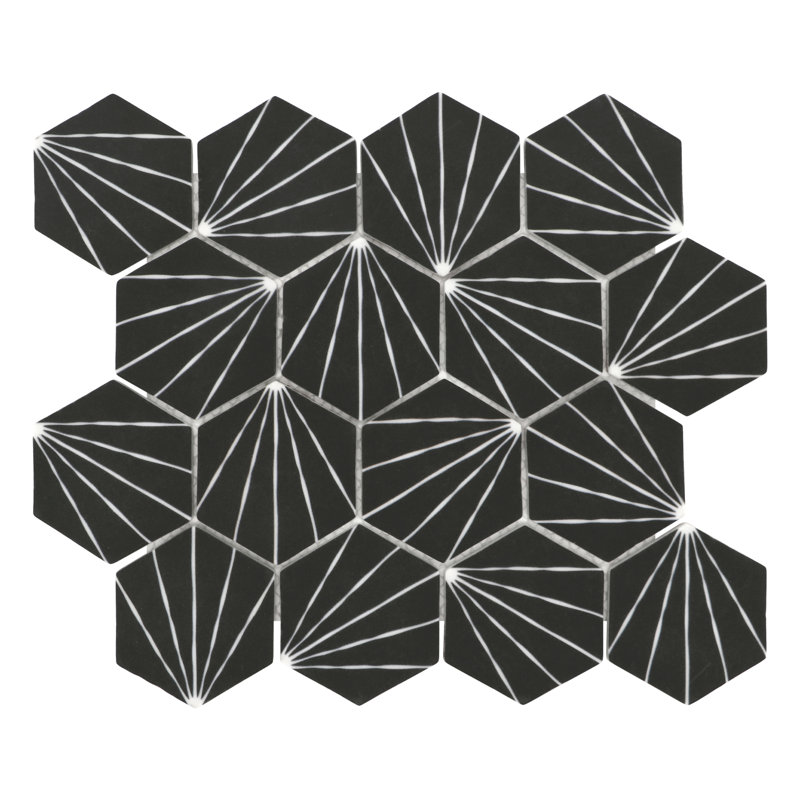 Carrelage mosaïque mural 11,8 po x 10,2 po Art Deco, Noir