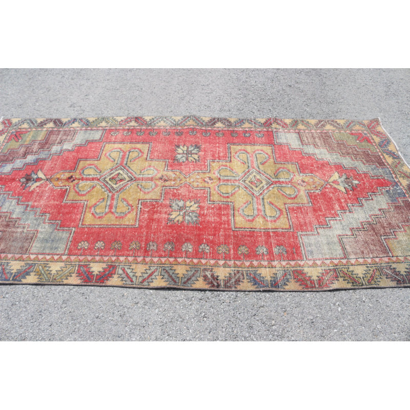 Tapis turc rétro vintage Oushak idéal pour les chambres à coucher extérieures et les espaces de bureau en rouge classique