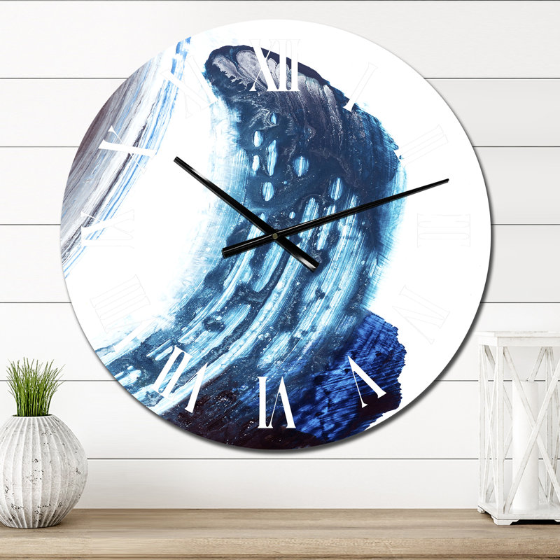 Bleu et rayures noires brossées - horloge murale moderne, Moyen