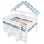 Lit mezzanine double avec toit à baldaquin et armoire de rangement, blanc et bleu-231321976