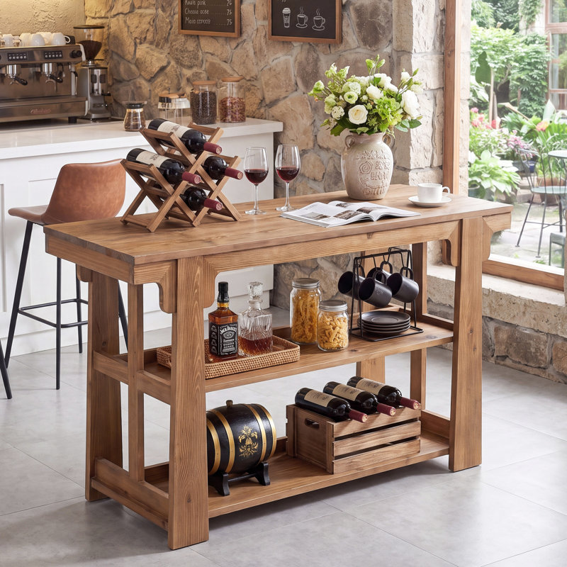63-Inch Rectangle Solid Wood Counter Height Bar Table with Storage