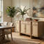 Buffet Lno, 4 portes tissées canne, bois beige 66 po