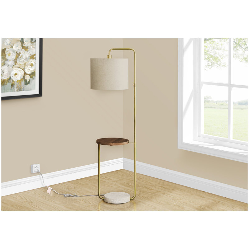 Lighting, H 67 po, lampe sur pied, port USB inclus, laiton métallique, abat-jour beige, contemporain, Gold