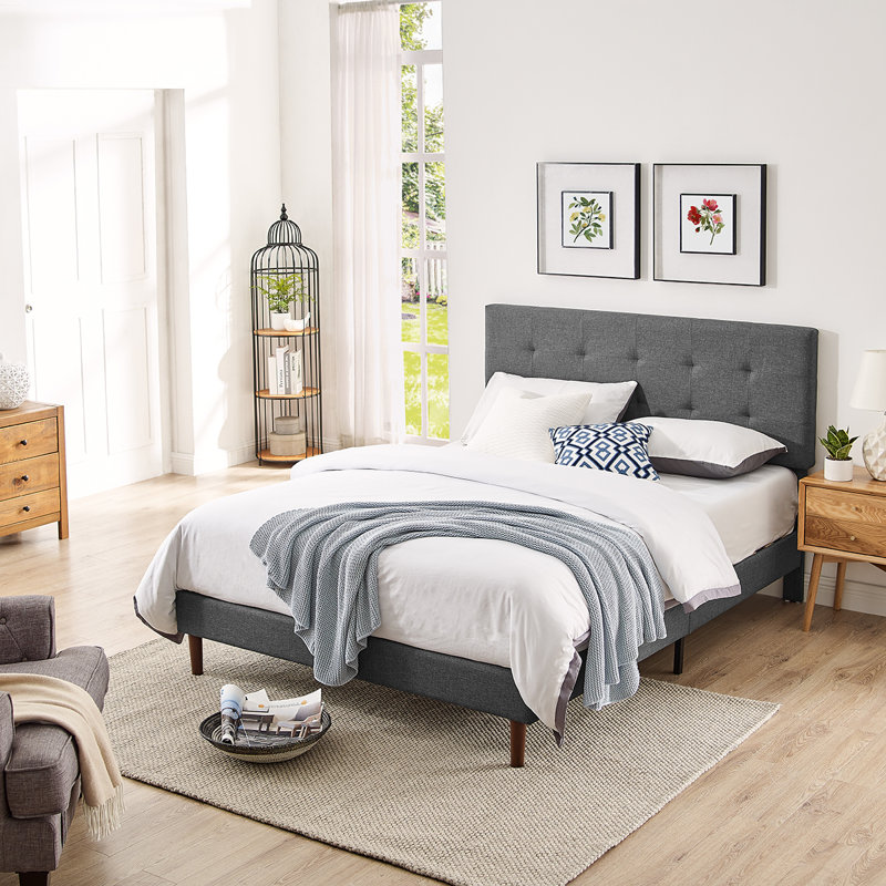 Upholstered Platform Bed, Queen, Dark Gray