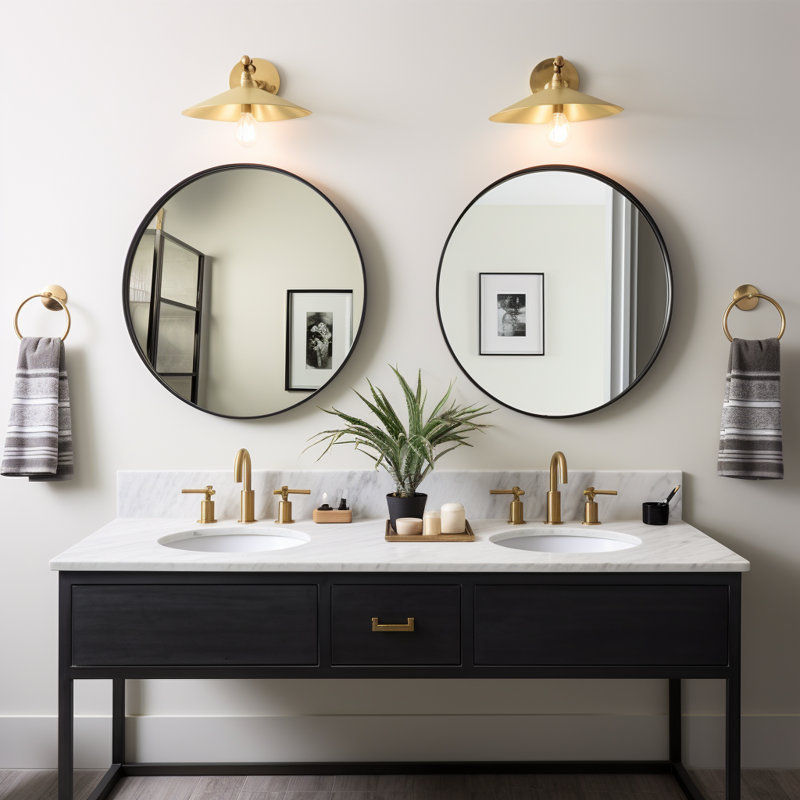 Anngela Metal Round Wall Mirror, Black