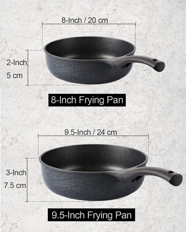Cook N Home 2645 Nonstick Marble Coating 8-inch, 9.5-Inch 2pc Set Saute Skillet Pans, Black