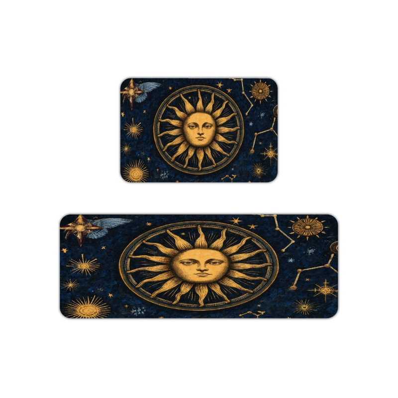Navy Celestial Sun Kitchen Mats, 2 Pack Mystical Rugs For Kitchen & Bedroom
