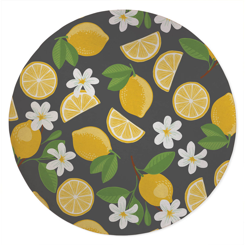 Lemmie Decorative Outdoor Area Rug, Charcoal, Round 5'