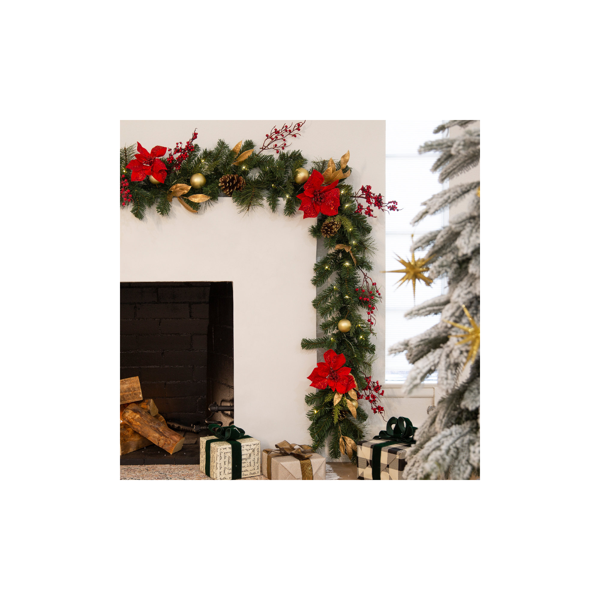 72" Red Ruby Holiday Garland with Lights