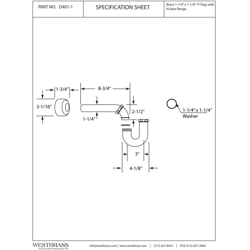 1.25" P-Trap with Box Flange, Satin Nickel